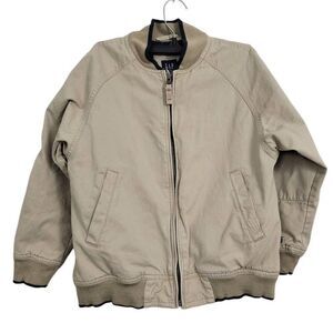 Y2K Gap Kids Khaki Bomber Jacket Boys Sz Small 5/6 Cotton‎ Fleece Lined Classic